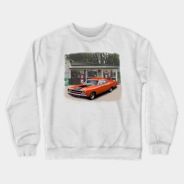 1970 Roadrunner in our filling station series on front and back Crewneck Sweatshirt by Permages LLC